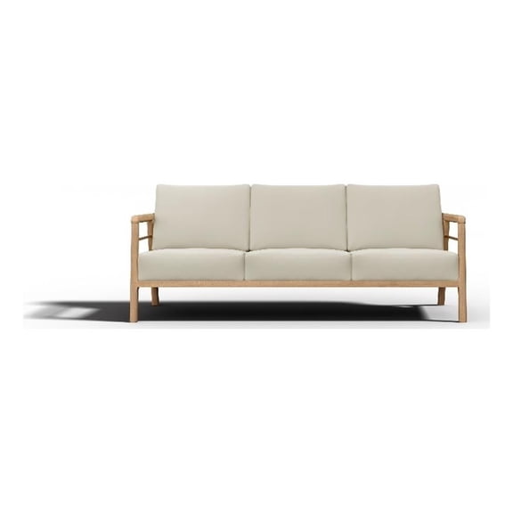 Pemberly Row Traditional 86" Teak Deep Seating Outdoor Sofa with Cushion in Tan