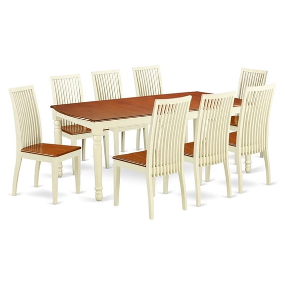 Pemberly Row Traditional 9-piece Wood Kitchen Set in Buttermilk/Cherry