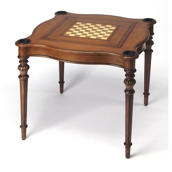 Pemberly Row Traditional Antique Cherry Wood Game Table in Brown