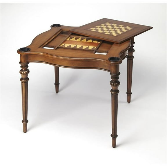 Pemberly Row Traditional Antique Cherry Wood Game Table in Brown