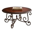 thumbnail image 1 of Pemberly Row Traditional Antique Metal Frame Round Wood Coffee Table in Cherry, 1 of 5