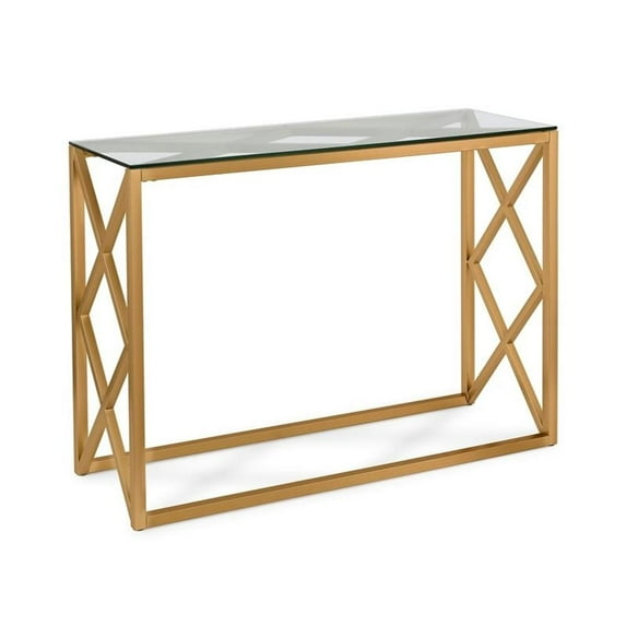 Pemberly Row Traditional Art Deco Metal Brass and Gold Finish Console Table