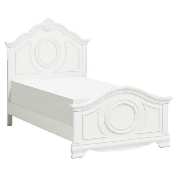 Pemberly Row Traditional Bead Molding and Shell Motif Wood Full Bed in White