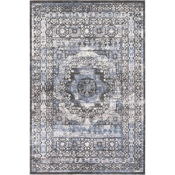 Pemberly Row Traditional Blue Oriental 5 ft. x 7 ft. Fabric Area Rug