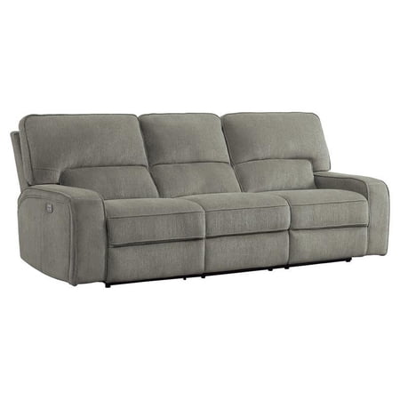 Pemberly Row Traditional Chenille Power Double Reclining Sofa in Mocha