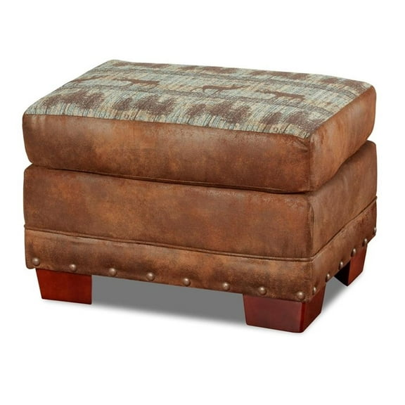 Pemberly Row Traditional Deer Teal/Brown Tapestry Lodge Ottoman