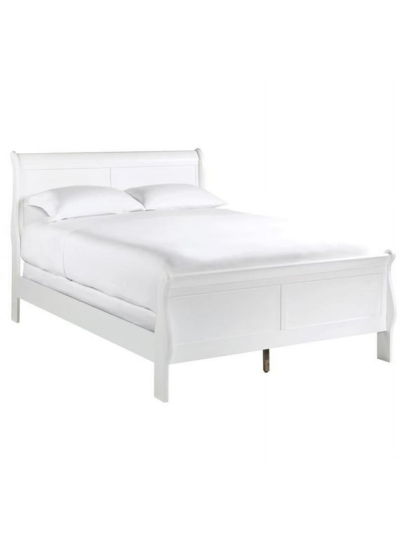 Pemberly Row Traditional Engineered Wood Queen Sleigh Bed in White