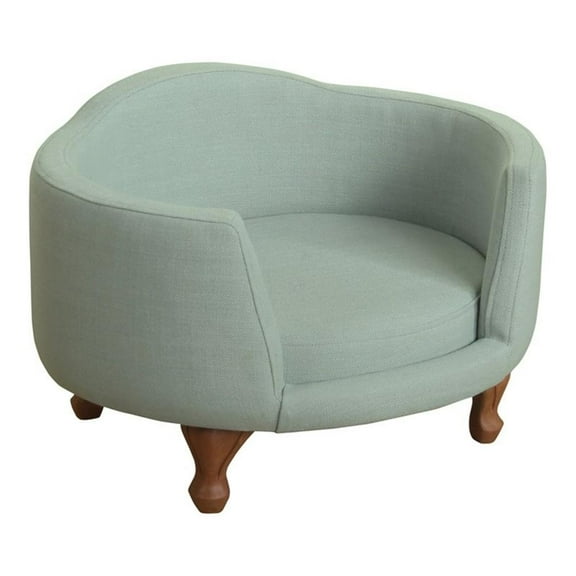 Pemberly Row Traditional Fabric Decorative Pet Bed Curved Mini Love Seat in Teal