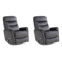 Pemberly Row Traditional Fabric Gray Swivel Glider Recliner (Two Pack)