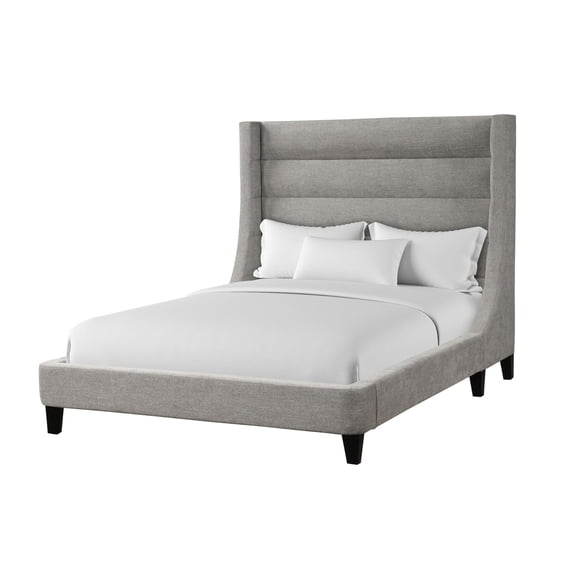 Pemberly Row Traditional Fabric King Bed in Luxe Light Gray Finish