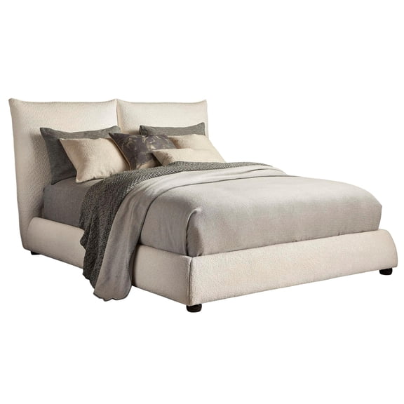 Pemberly Row Traditional Fabric Queen Bed in Cozy Snow Beige