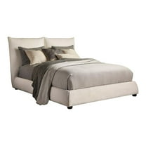 Pemberly Row Traditional Fabric Queen Bed in Cozy Snow Beige