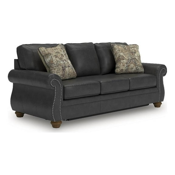 Pemberly Row Traditional Faux Leather Dark Gray Queen Sofa Sleeper