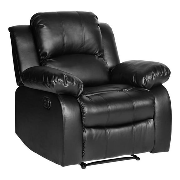 Pemberly Row Traditional Faux Leather Reclining Chair in Black