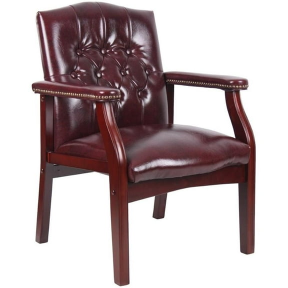 Pemberly Row Traditional Faux Leather Tufted Guest Chair in Oxblood