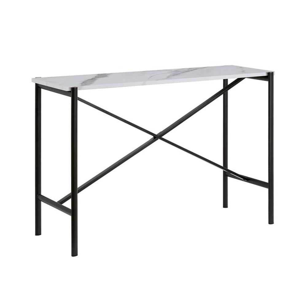 Pemberly Row Traditional Faux Marble Top Console Table in Black Matte ...