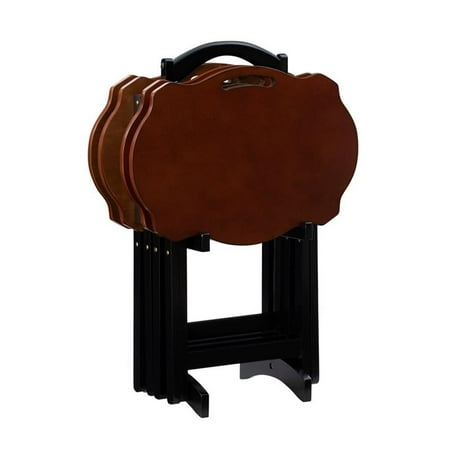 Pemberly Row Traditional Five Piece Wood Tray Table Set in Hazelnut and Black