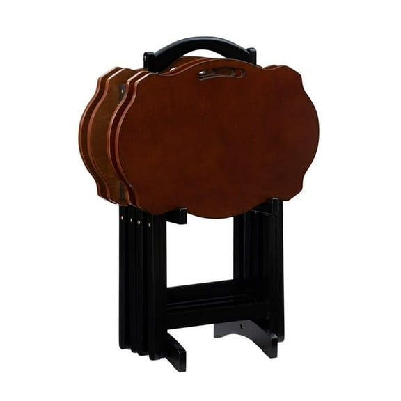 Pemberly Row Traditional Five Piece Wood Tray Table Set in Hazelnut and Black