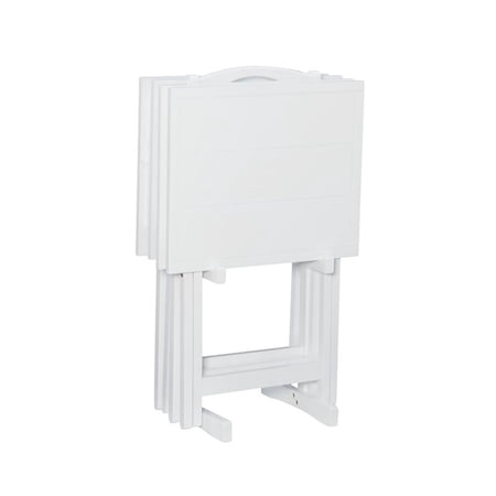 Pemberly Row Traditional Five Piece Wood Tray Table Set in Whitewash