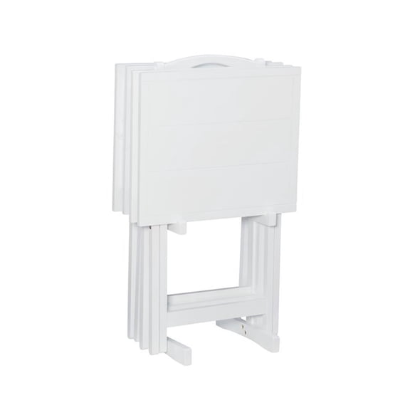 Pemberly Row Traditional Five Piece Wood Tray Table Set in Whitewash