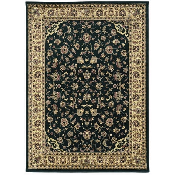 Pemberly Row Traditional Floral 3'3" x 4'11" Polypropylene Area Rug in Black