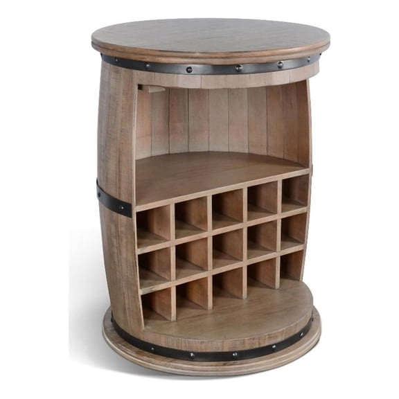 Pemberly Row Traditional Half Barrel Wine Bar with Metal Accents