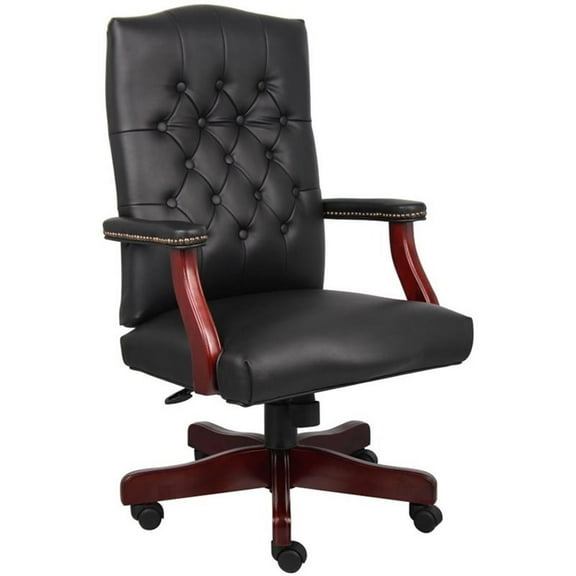 Pemberly Row Traditional High Back Faux Leather Tufted Executive Chair in Black