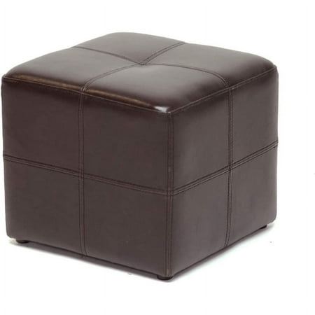 Pemberly Row Traditional Leather Cube Ottoman in Dark Brown