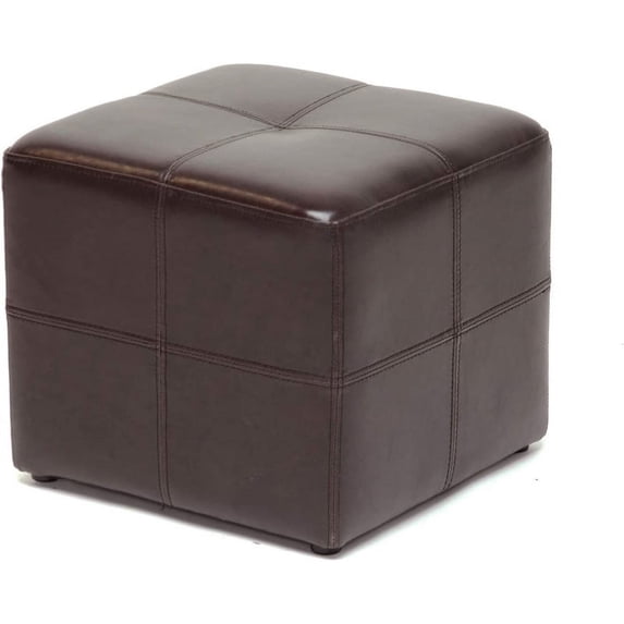Pemberly Row Traditional Leather Cube Ottoman in Dark Brown