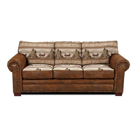Pemberly Row Traditional Microfiber Alpine Lodge Sofa in Brown
