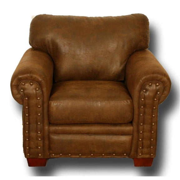 Pemberly Row Traditional Microfiber Buckskin Arm Chair in Brown