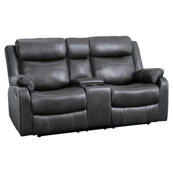 Pemberly Row Traditional Microfiber Double Reclining Loveseat in Dark Gray