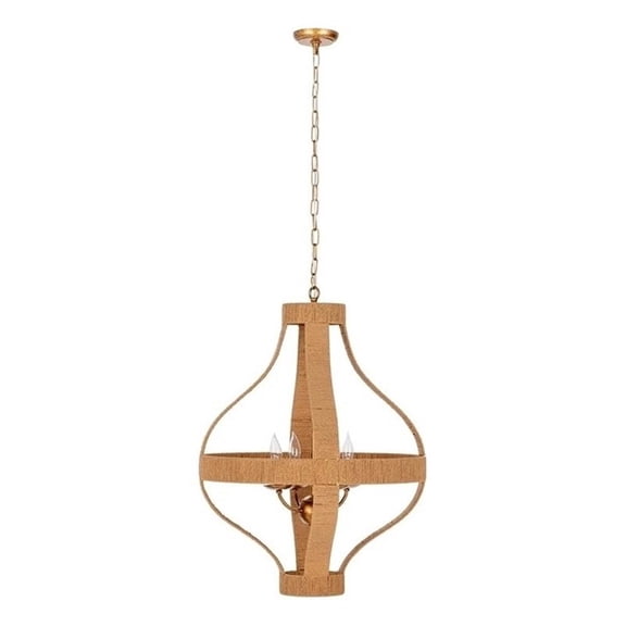 Pemberly Row Traditional Natural Rattan Medium Gold Pendant Light