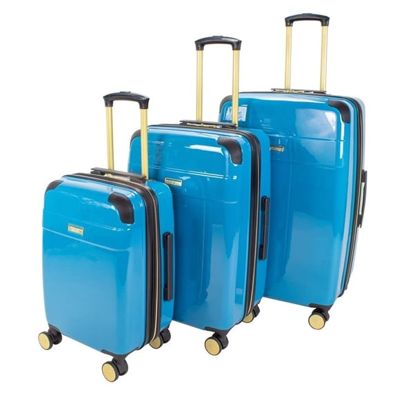 Pemberly Row Traditional Plastic 3-Piece Hardside Spinner Set in Teal Blue