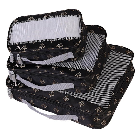 Pemberly Row Traditional Polyester 3 Piece Packing Cubes Set in Black