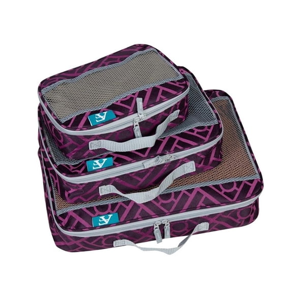 Pemberly Row Traditional Polyester 3-Piece Packing Cubes Set in Black