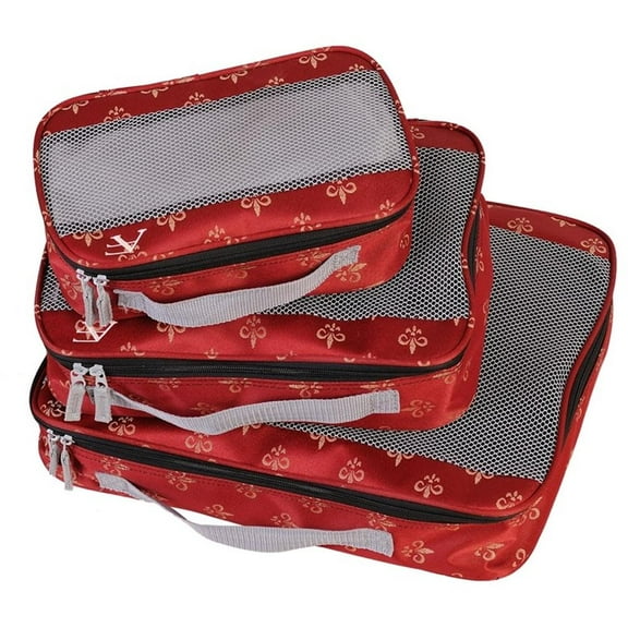 Pemberly Row Traditional Polyester 3 Piece Packing Cubes Set in Red