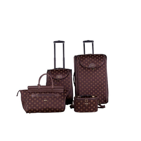 Pemberly Row Traditional Polyester 4-Piece Luggage Set in Brown