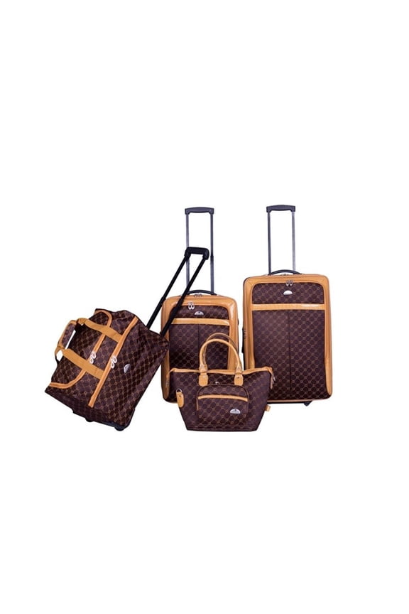 Traditional Polyester 4-Piece Luggage Set in Chocolate