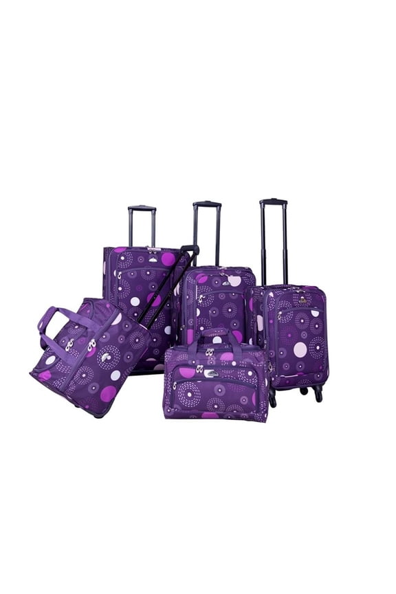 Traditional Polyester 5-Piece Spinner Luggage Set in Purple