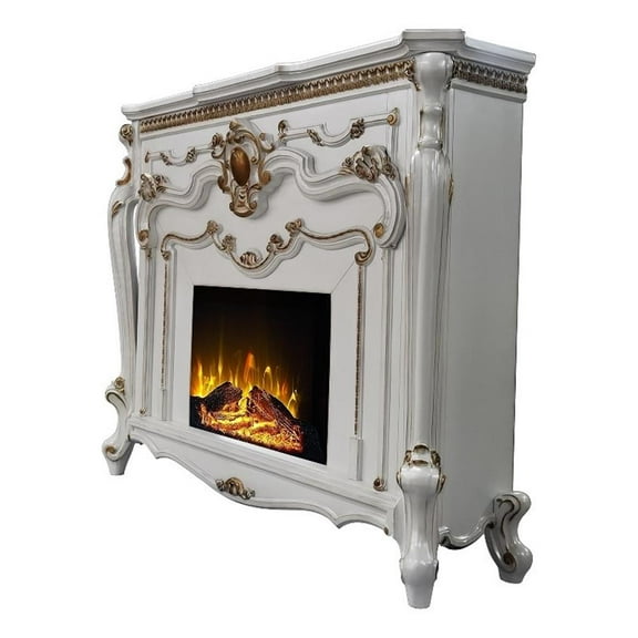 Pemberly Row Traditional Resin Fireplace in Antique Pearl Finish