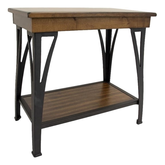 Pemberly Row Traditional Solid Birch Wood Chairside Table in Copper