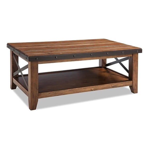 Pemberly Row Traditional Solid Pine Wood Coffee Table in Canyon Brown