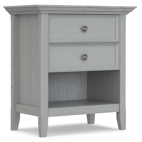 Pemberly Row Traditional Solid Wood Nightstand in Fog Grey with Open Shelf