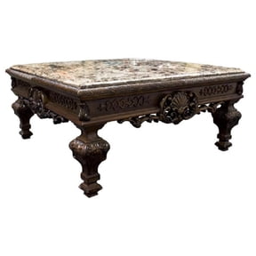 Pemberly Row Traditional Solid Wood and Faux Marble Top Coffee Table in Cherry