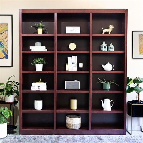 Pemberly Row Traditional Tall Wood Bookcase - 72 x 84" in Cherry