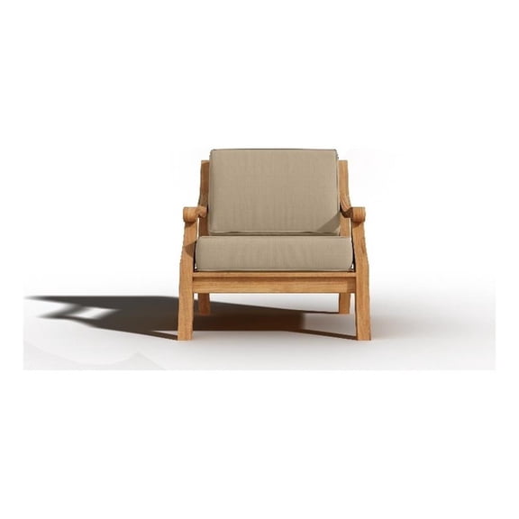 Pemberly Row Traditional Teak Deep Seating Outdoor Club Chair with Fawn Cushion