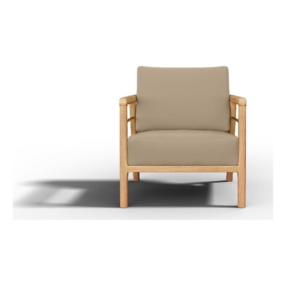 Pemberly Row Traditional Teak Deep Seating Outdoor Club Chair with Fawn Cushion