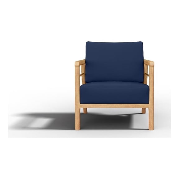 Pemberly Row Traditional Teak Deep Seating Outdoor Club Chair with Navy Cushion