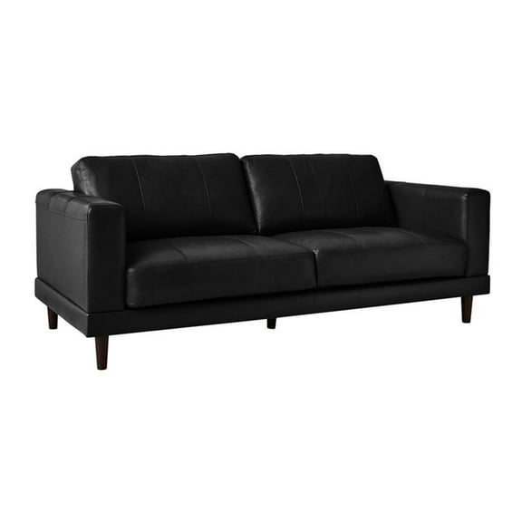 Pemberly Row Traditional Uphlostered Leather Sofa in Fiero Black Finish